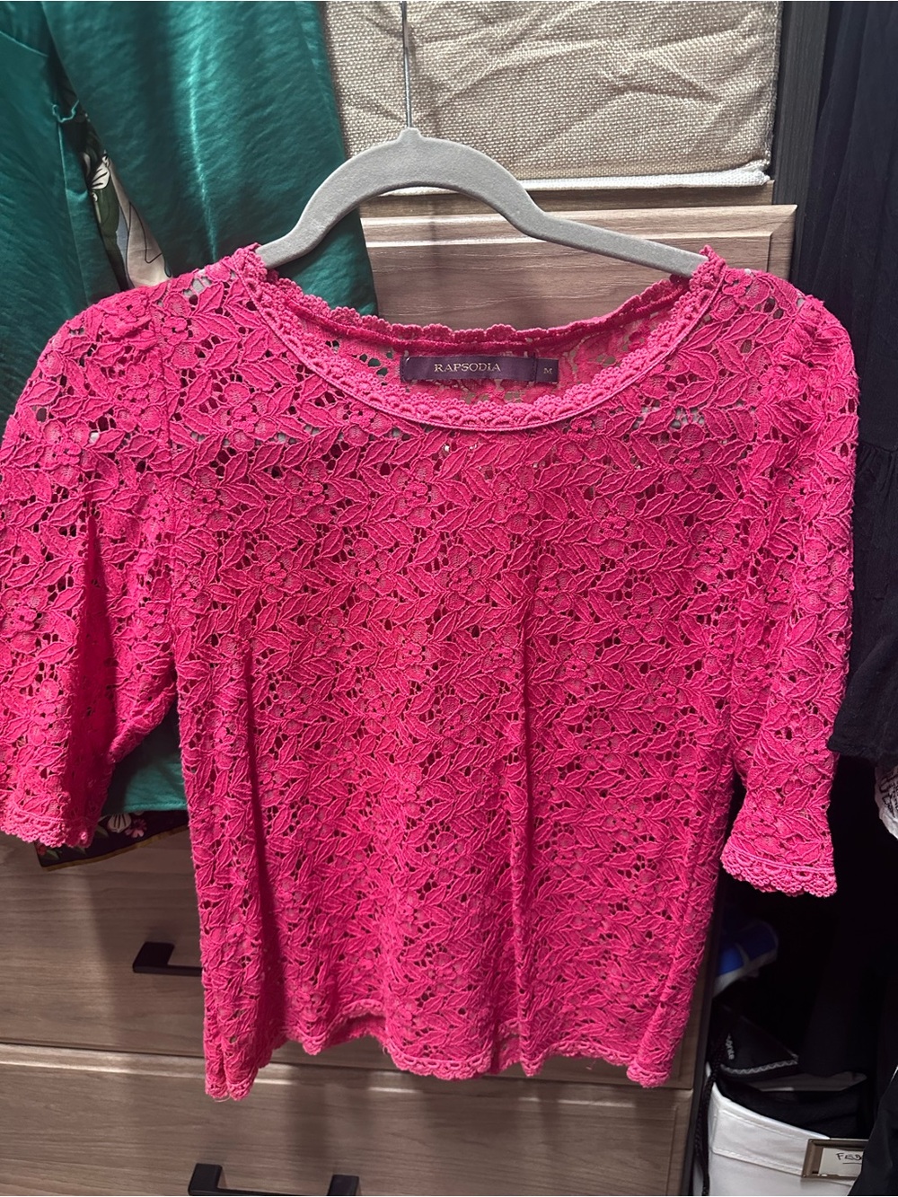 Rapsodia Pink Lace Top | Floral Crochet Blouse | Size M